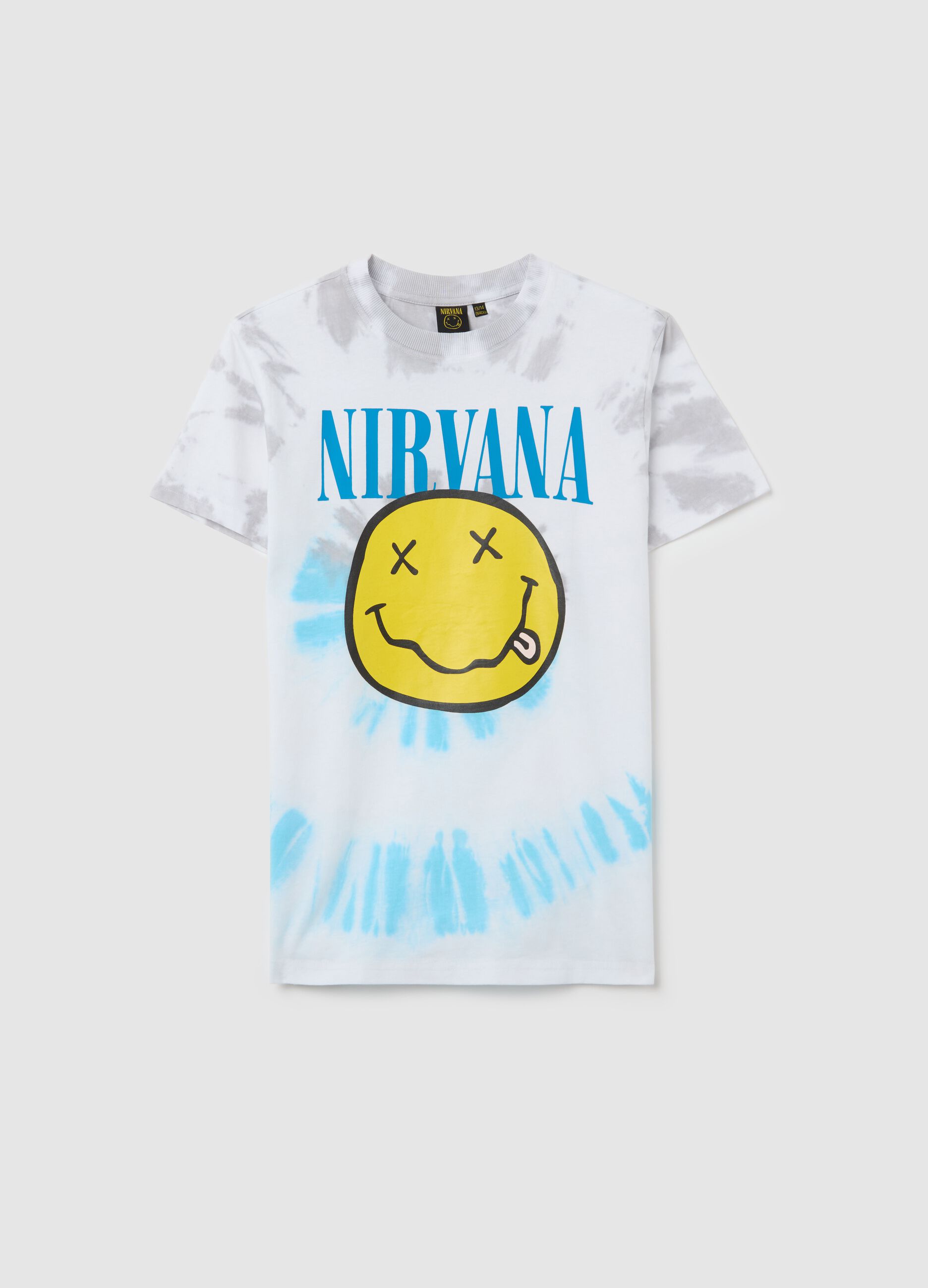 White tie-dye cotton T-shirt with Nirvana print