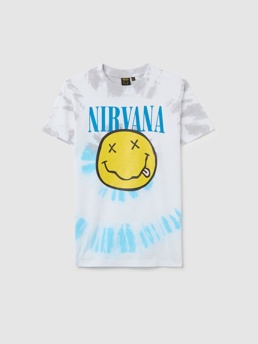 T-shirt in cotone Tie Dye con stampa Nirvana bianco_0