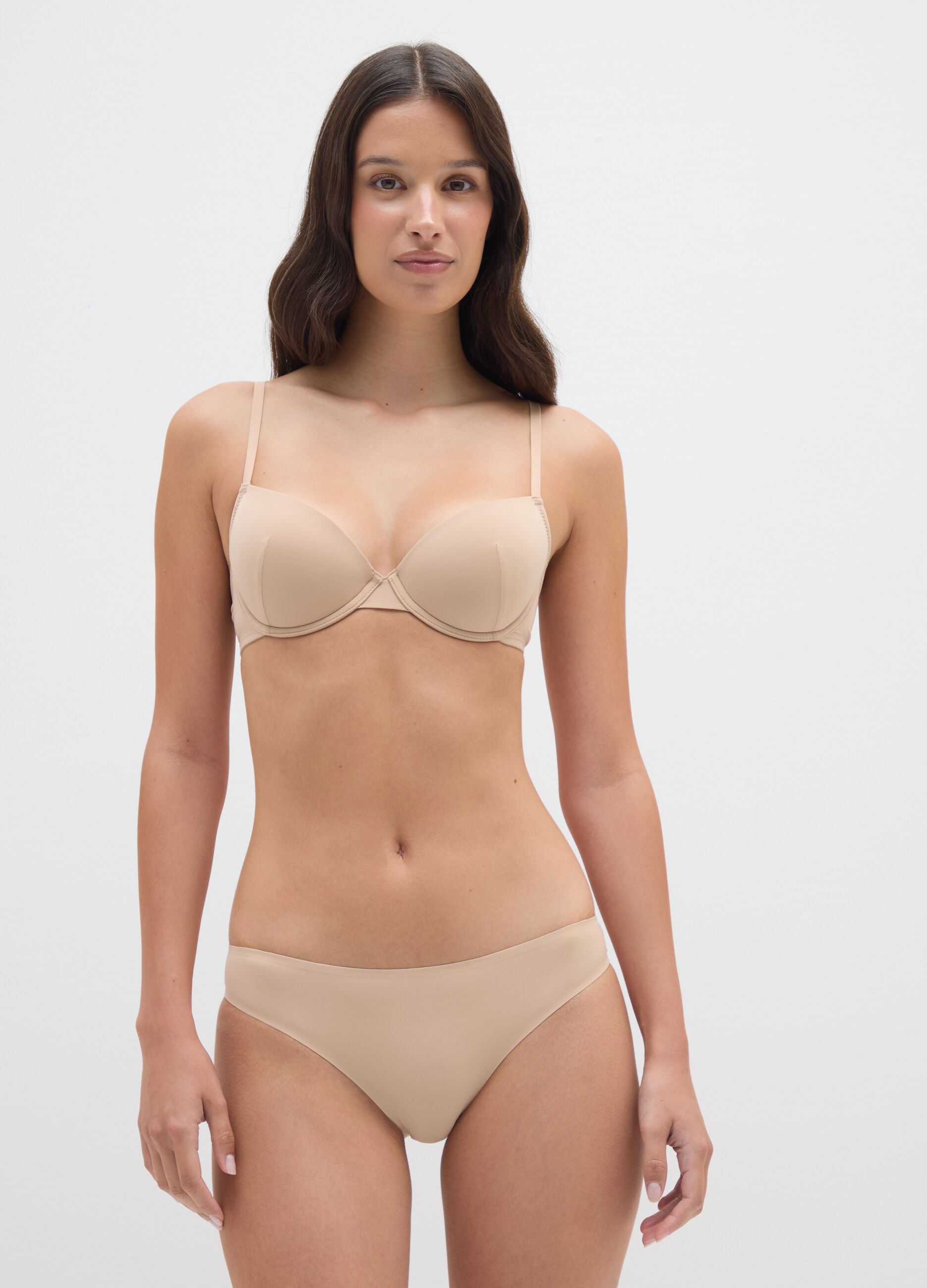 Beige Stretch Fabric Regular Fit Briefs