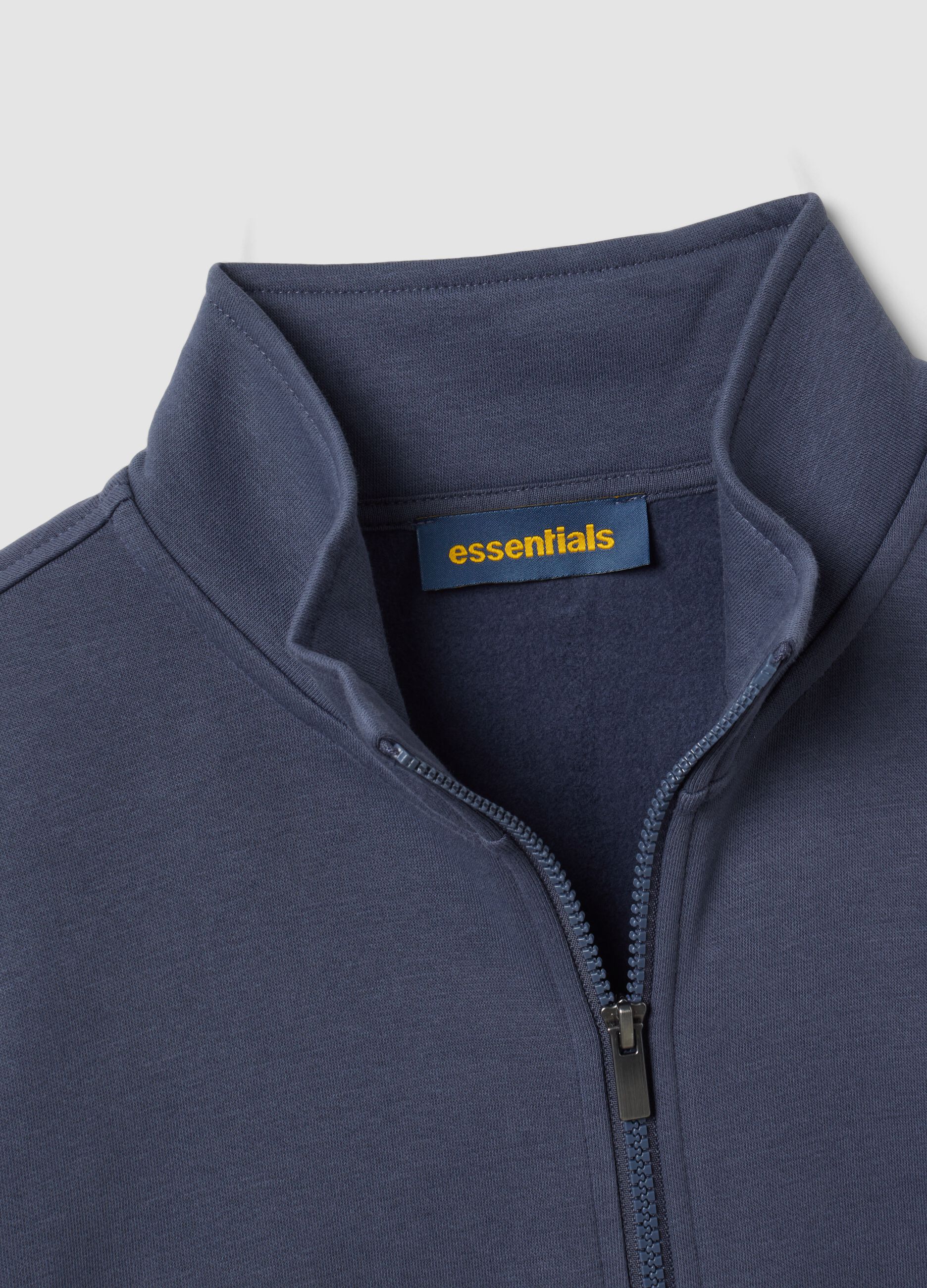 Grey cotton-blend sweatshirt with crew neck and zip, regular fit