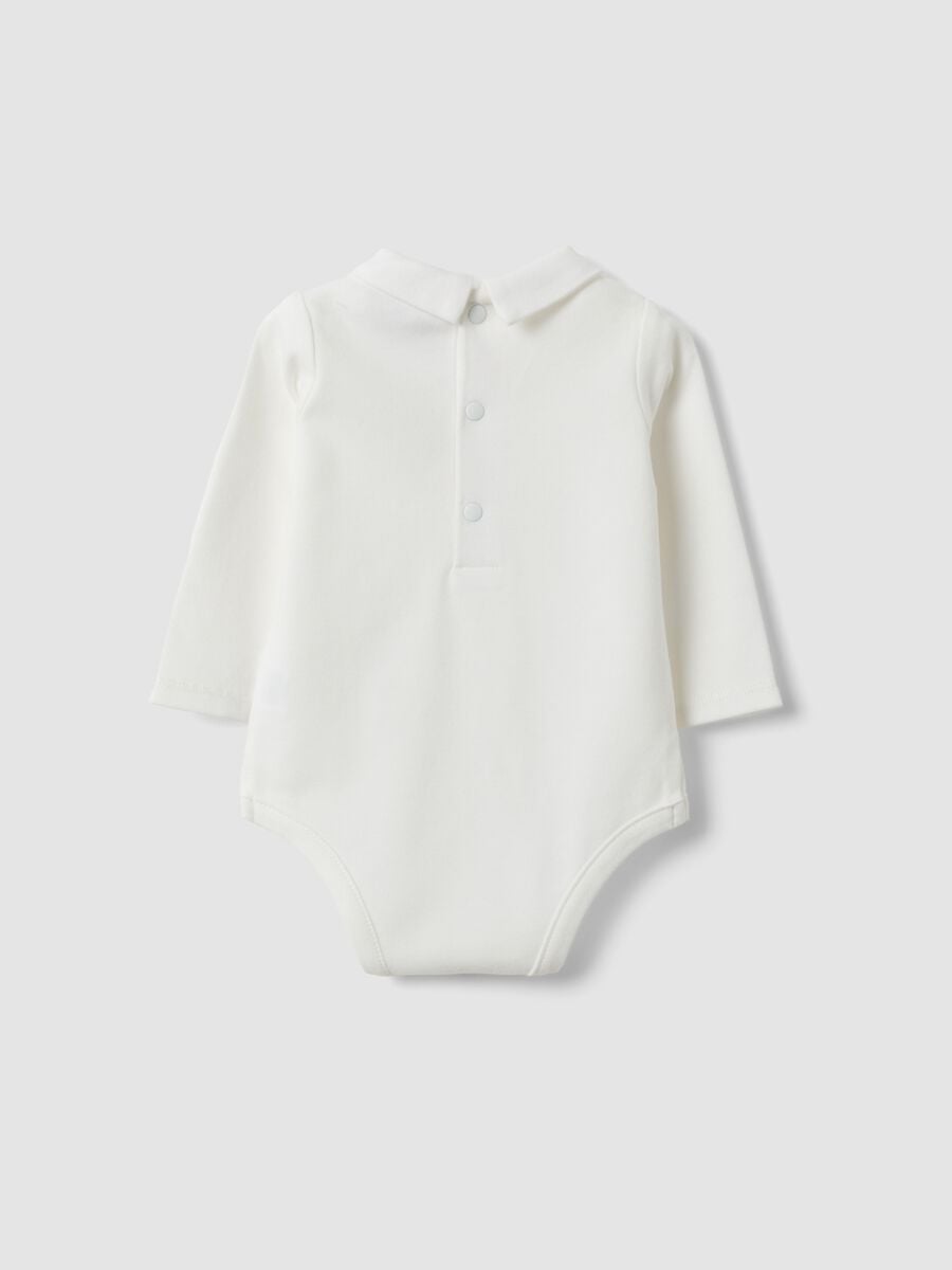 Body bianco in puro cotone organico con colletto per neonato_1