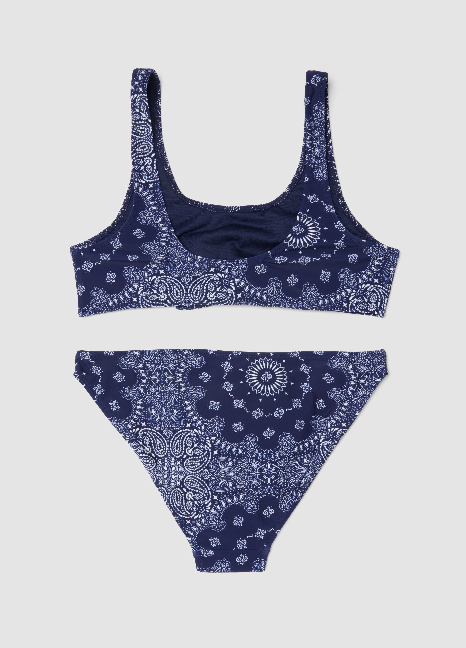 Girls&rsquo; blue stretch bikini with paisley print