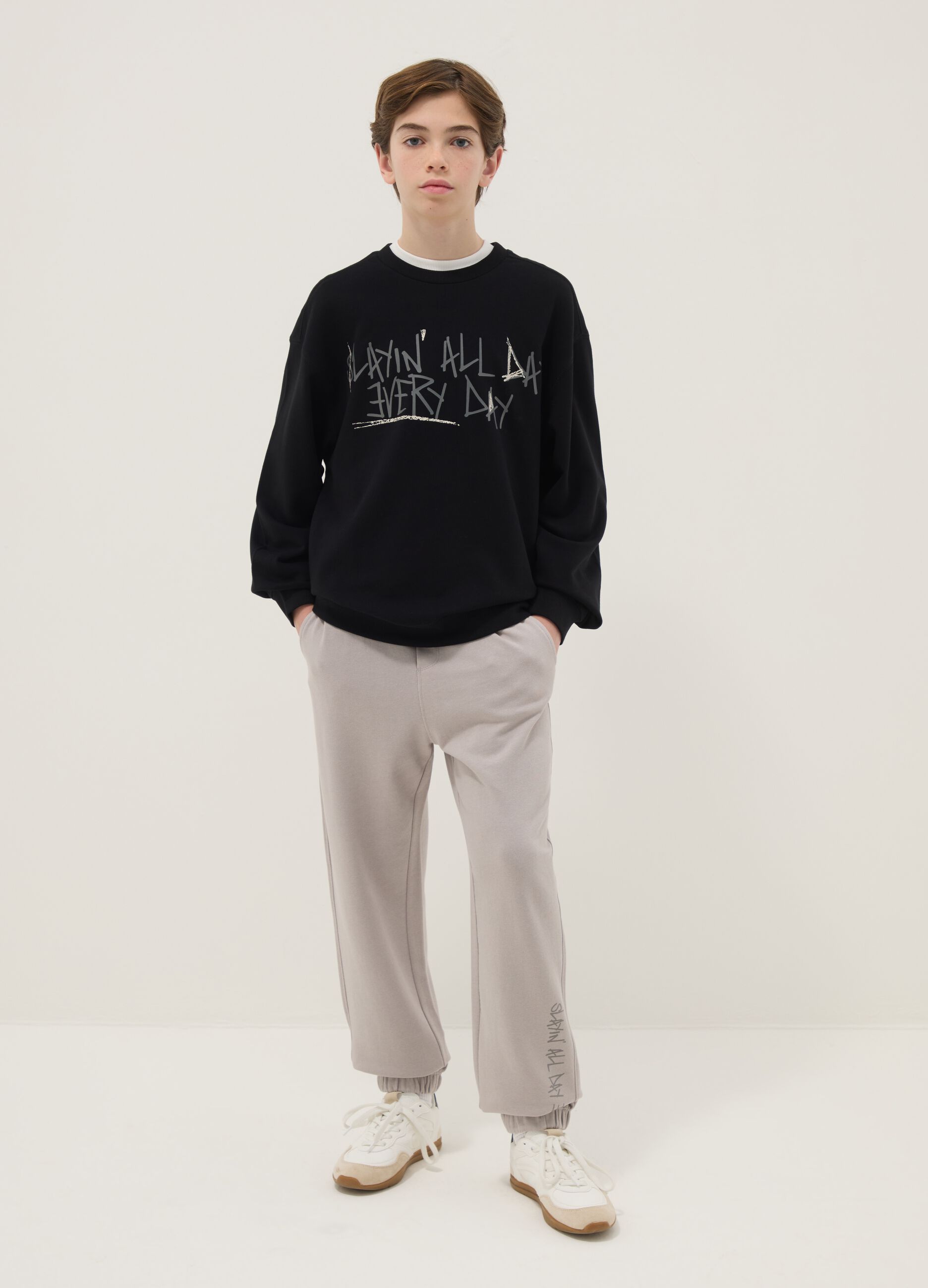 Boys' grey pure cotton joggers regular fit