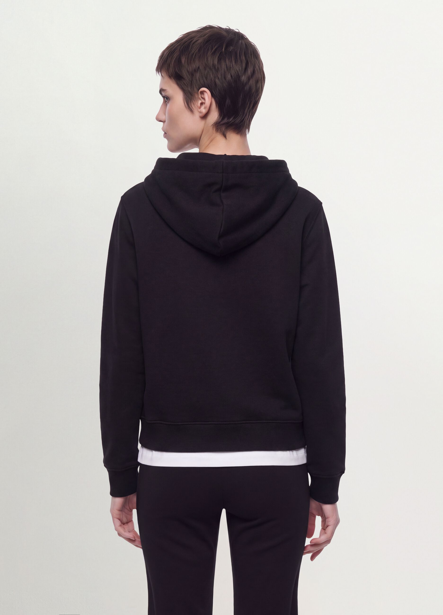 Black cotton-blend hoodie, regular fit