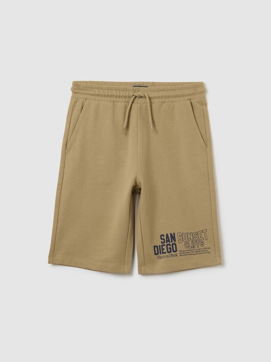 Pantaloncini da ragazzo in puro cotone beige regular fit con stampa_3