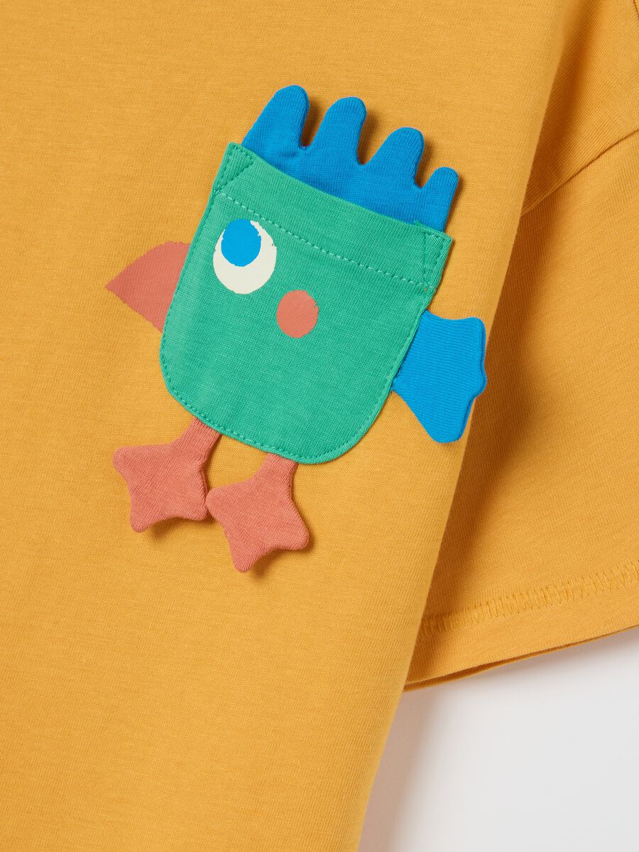 Yellow newborn pure cotton T-shirt regular fit with appliqué_2