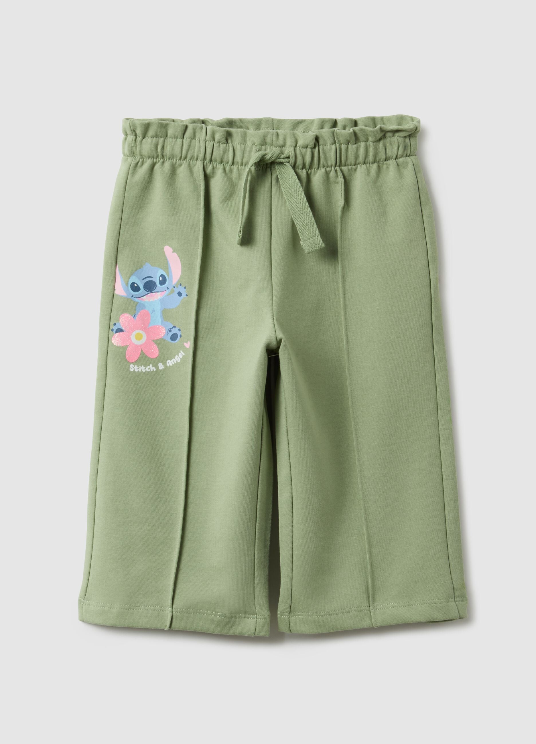 Green paper bag trousers for girls in stretchy cotton regular fit