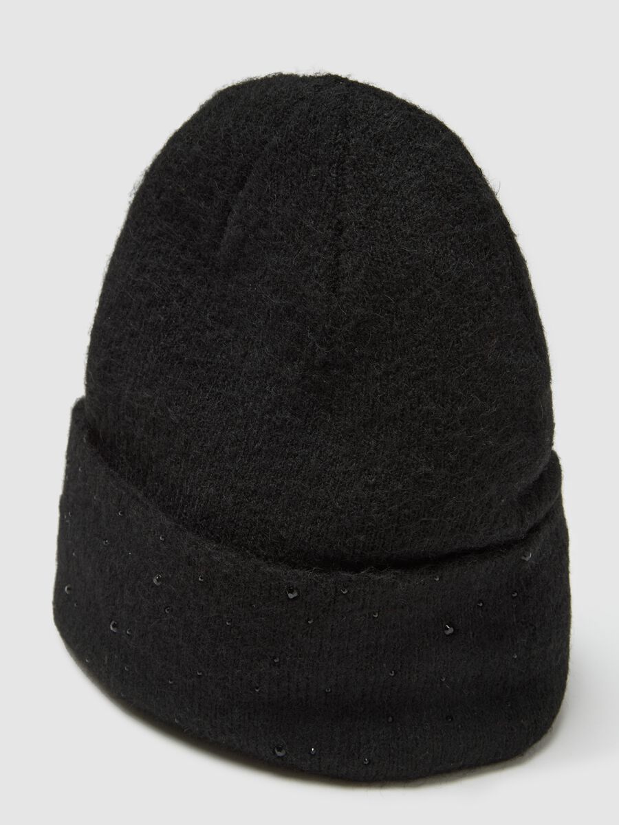 Black Wool Blend Knitted Beanie_2