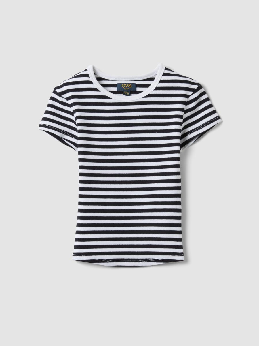 Girls&rsquo; fitted striped stretch-cotton T-shirt in multicolour_0