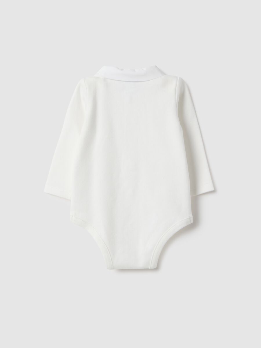 White pure cotton bodysuit for newborns with pointed collar and embroidery_1