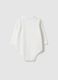 White pure cotton bodysuit for newborns with pointed collar and embroidery_1