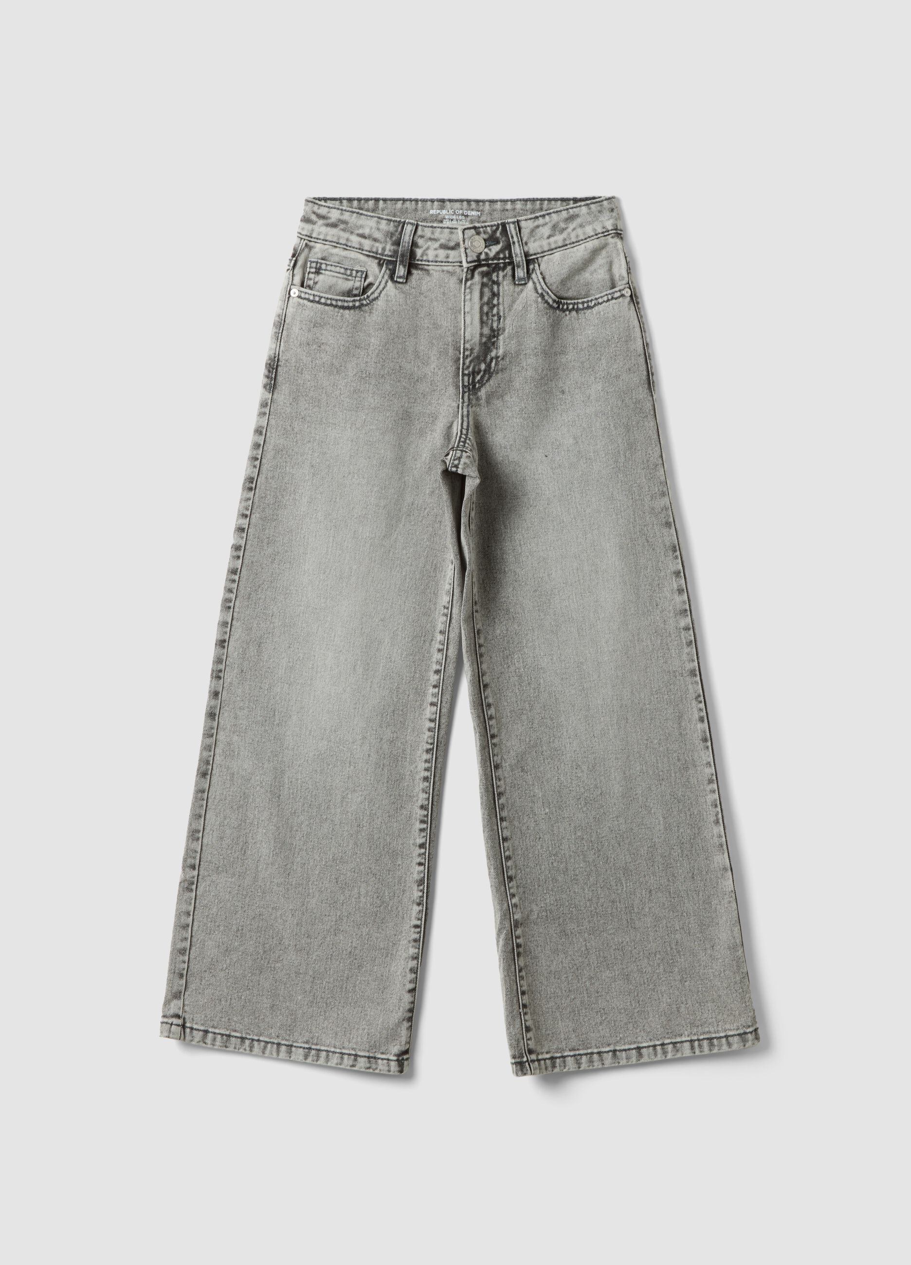 Girls&rsquo; grey wide-leg jeans in pure cotton
