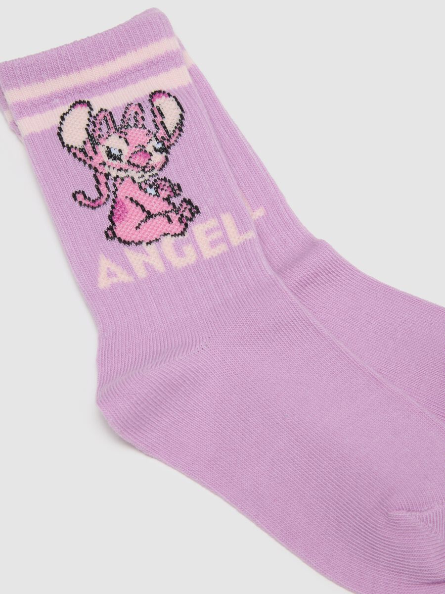 Girls' cotton multicolour stretch socks twin pack with Stitch print_2