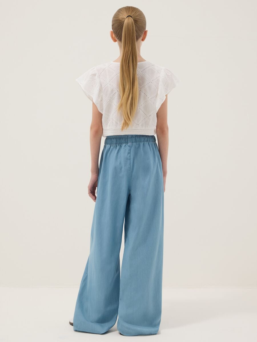 Pantaloni denim azzurri in puro cotone da ragazza wide leg_1