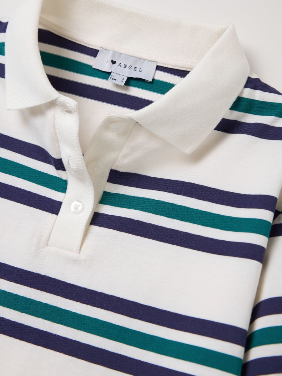 Green and white striped polo shirt_5