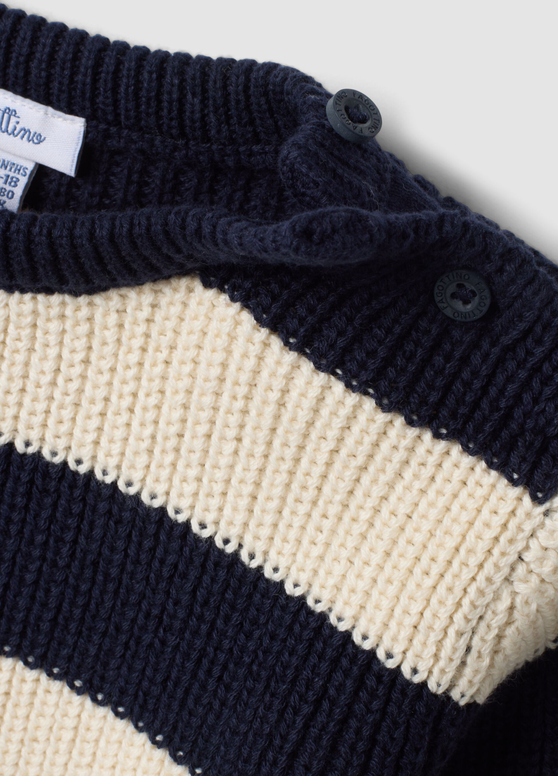 Maglia blu in puro cotone a righe con girocollo per bimbo