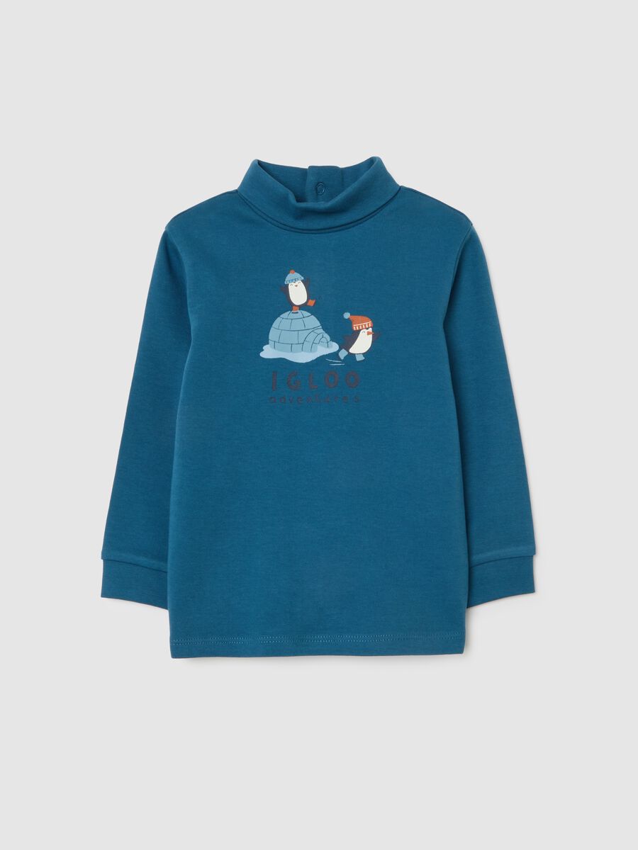 Children's blue high-neck pure cotton jumper with regular fit_0