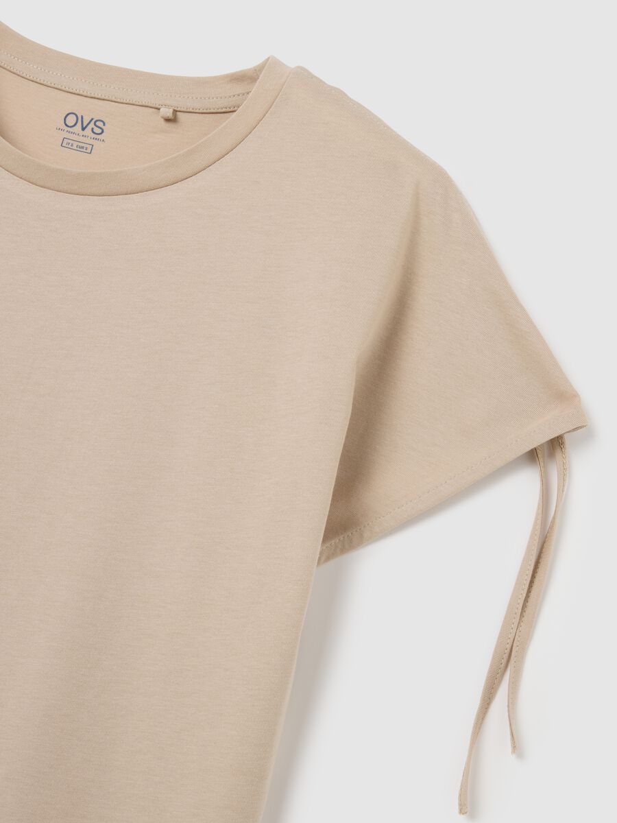Women's beige pure cotton regular fit T-shirt_1