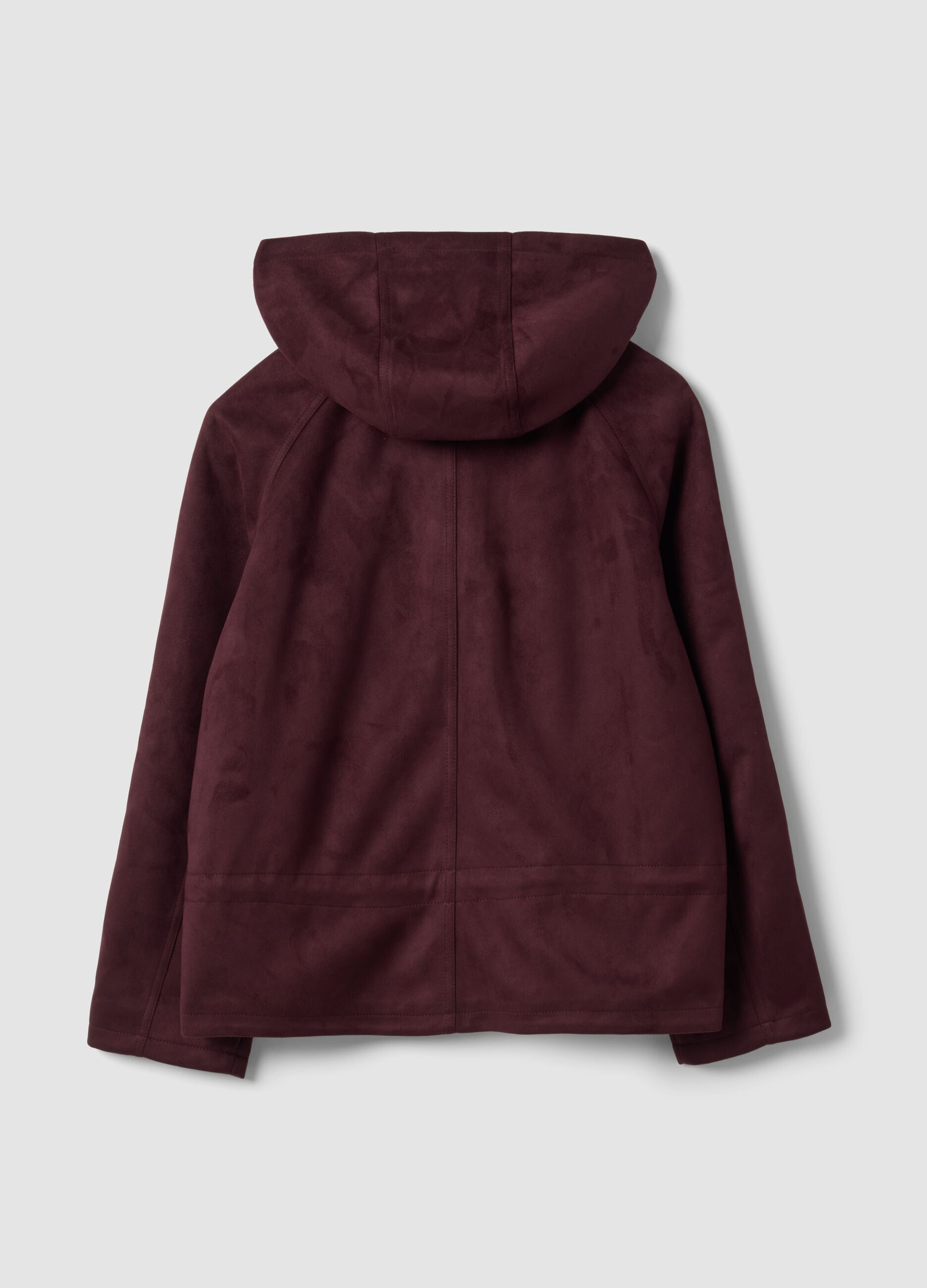 Parka viola con cappuccio e chiusura zip e bottoni