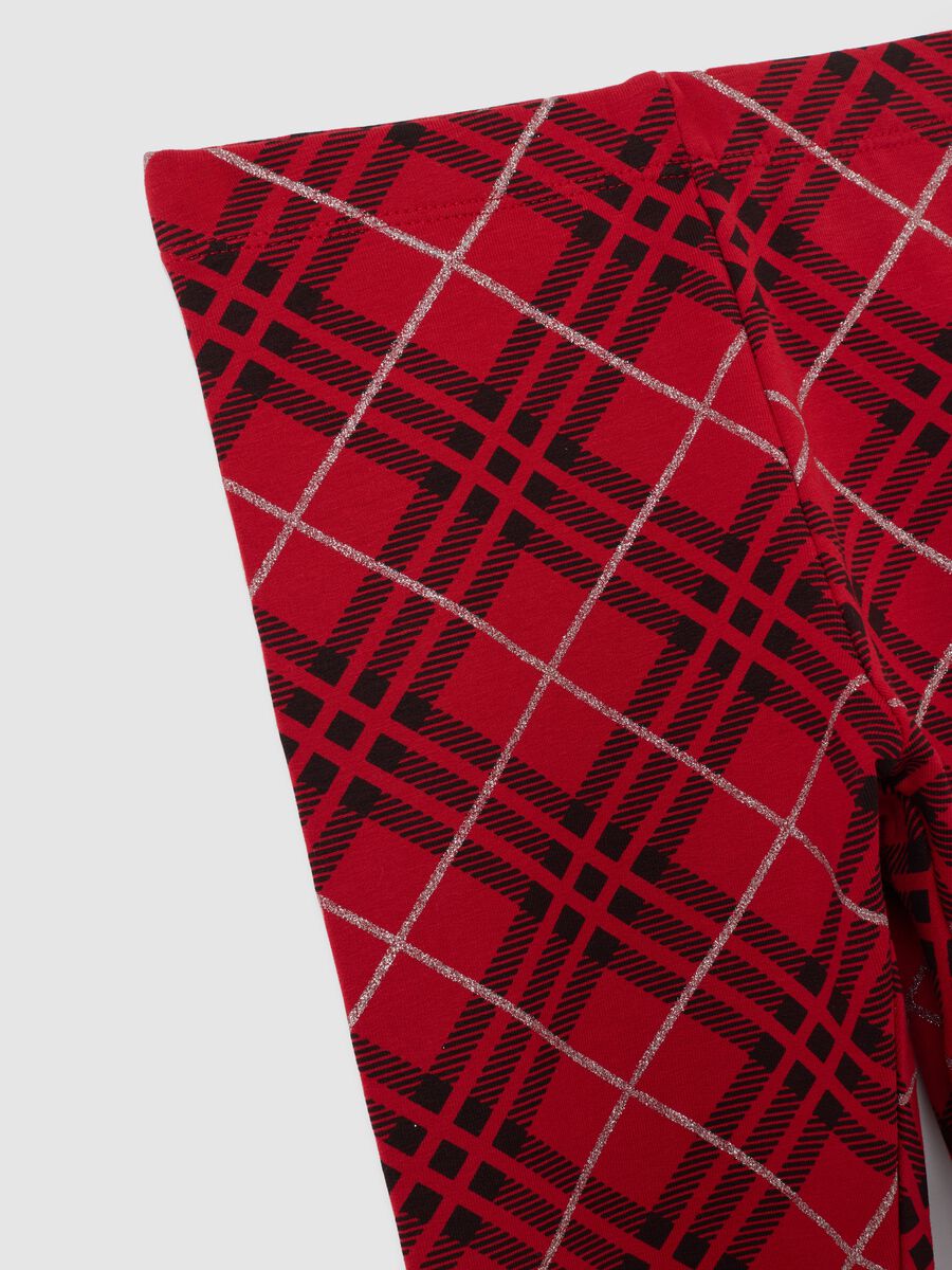 Leggings rossi a quadri da bambina in cotone elasticizzato_2