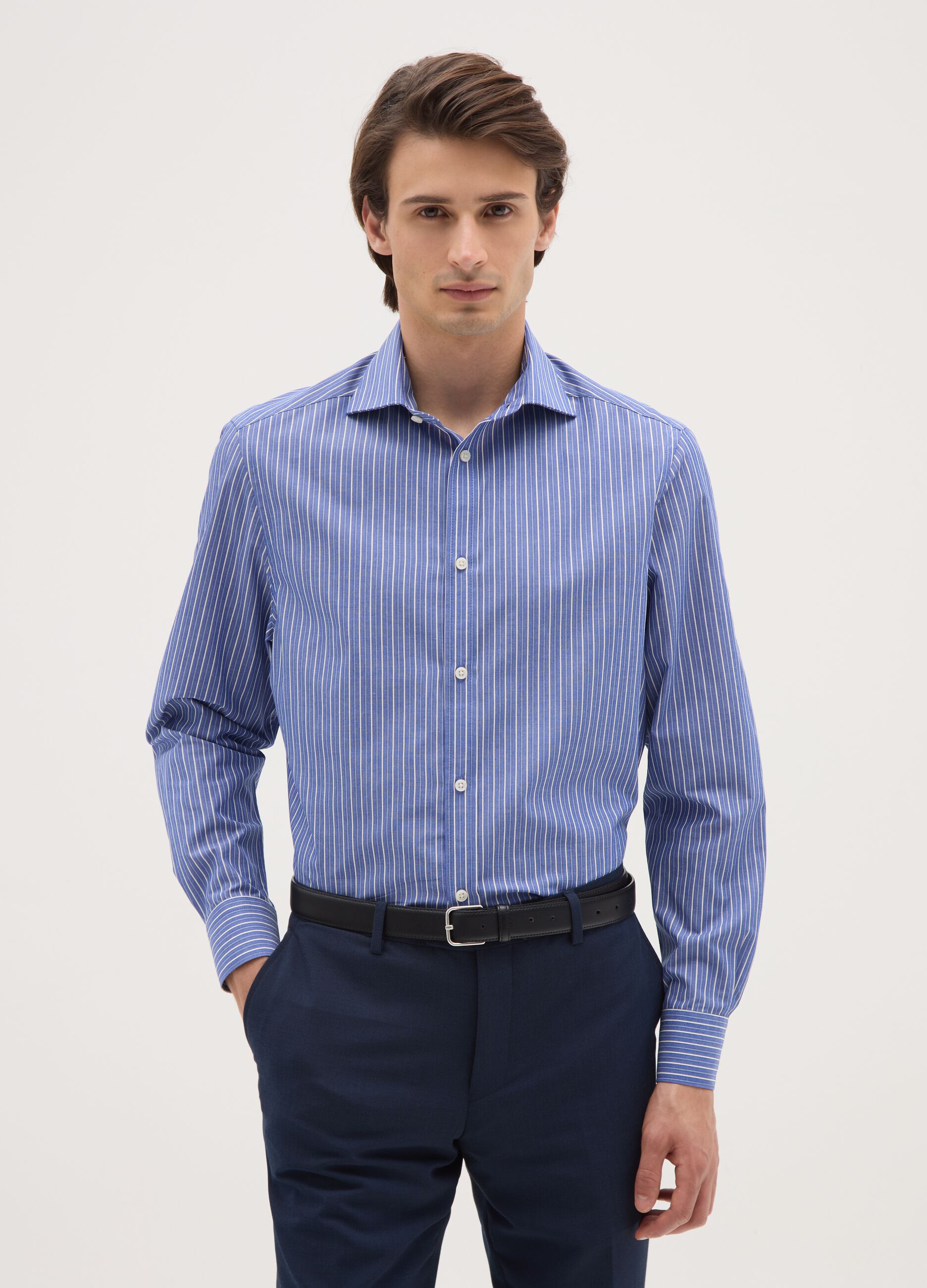 Blue Regular Fit Cotton Blend Shirt