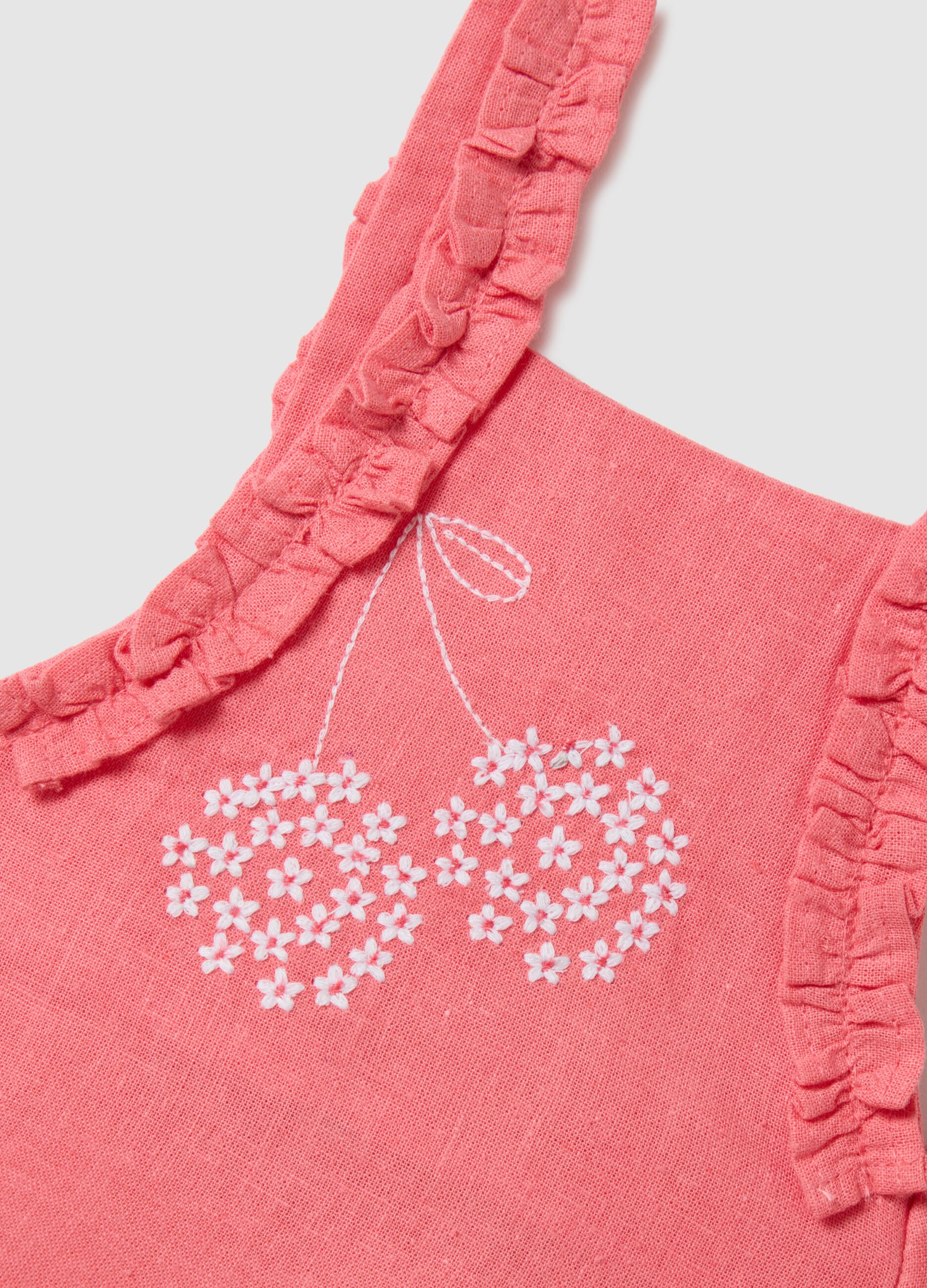 Pink Overalls with Floral Embroidery Fagottino