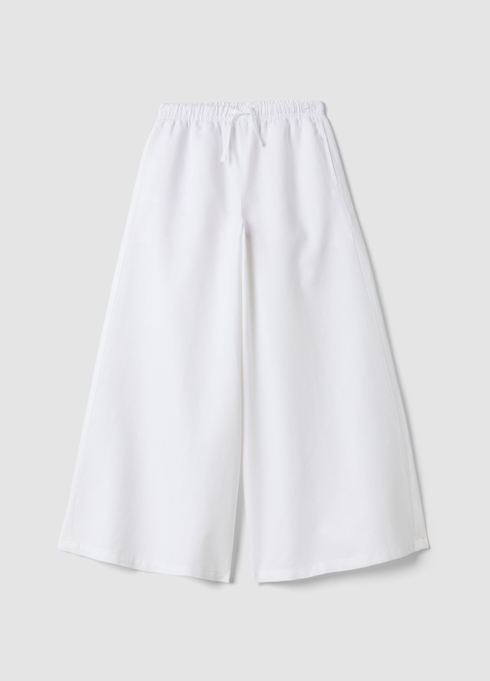 White linen and cotton blend palazzo trousers
