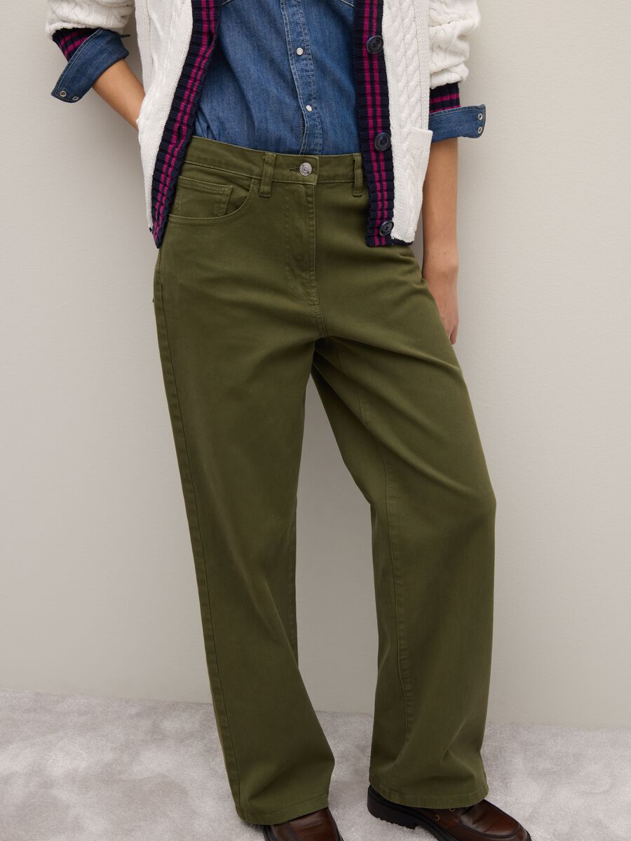 Straight Green Trousers in Stretch Cotton_3