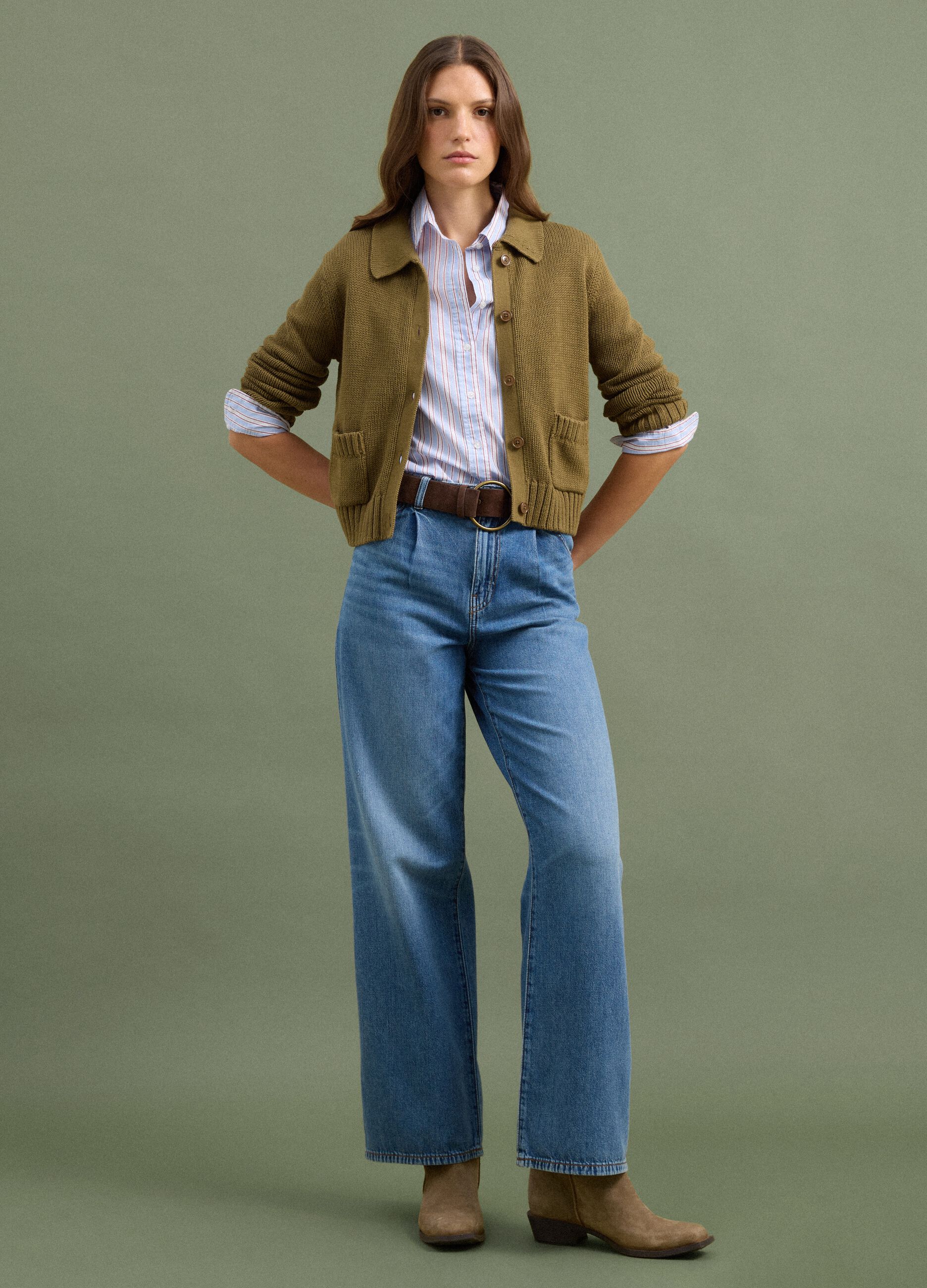 Cardigan verde in puro cotone con bottoni regular fit