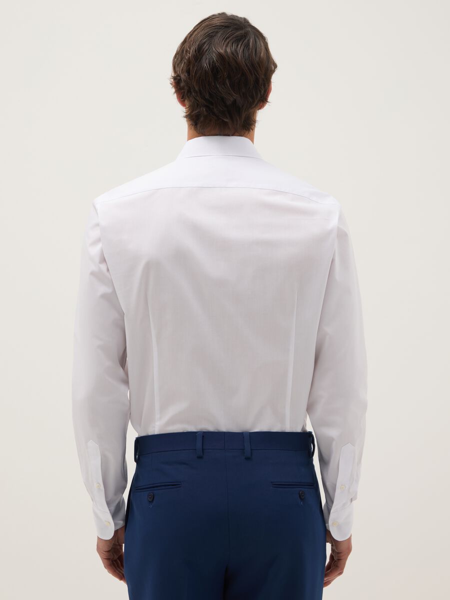 White cotton blend slim fit shirt_2