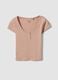 Pink pure cotton regular fit T-shirt with deep serafino neckline_4
