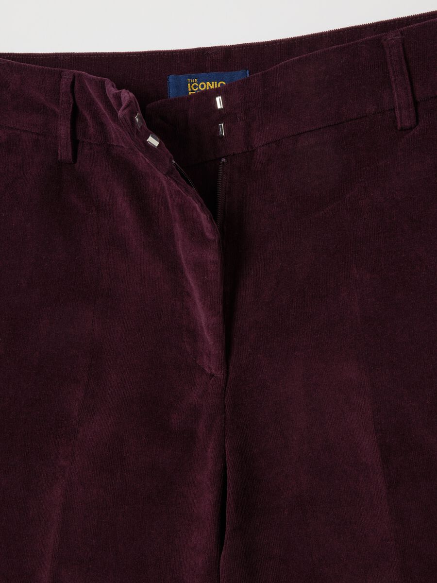 Regular fit red cotton and velvet trousers_5