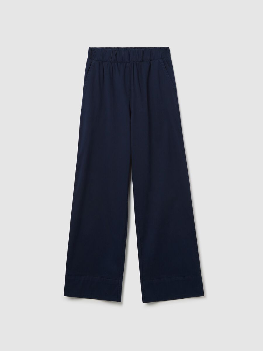 Navy blue wide-leg trousers in stretch cotton_4