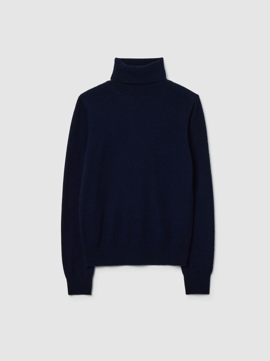 Maglione in pura lana blu regular fit a collo alto_4