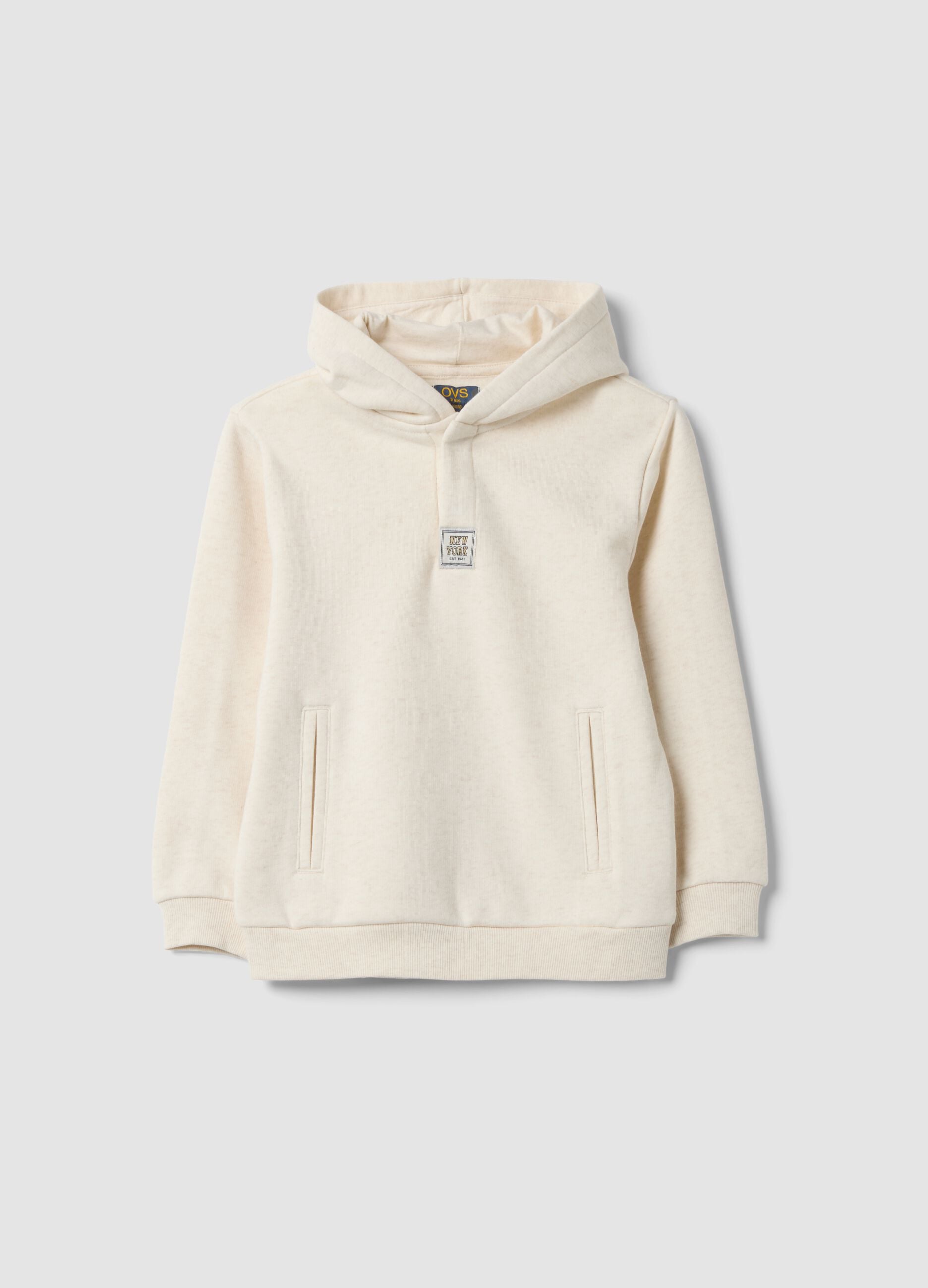 Beige cotton-blend hoodie sweatshirt with crew neck