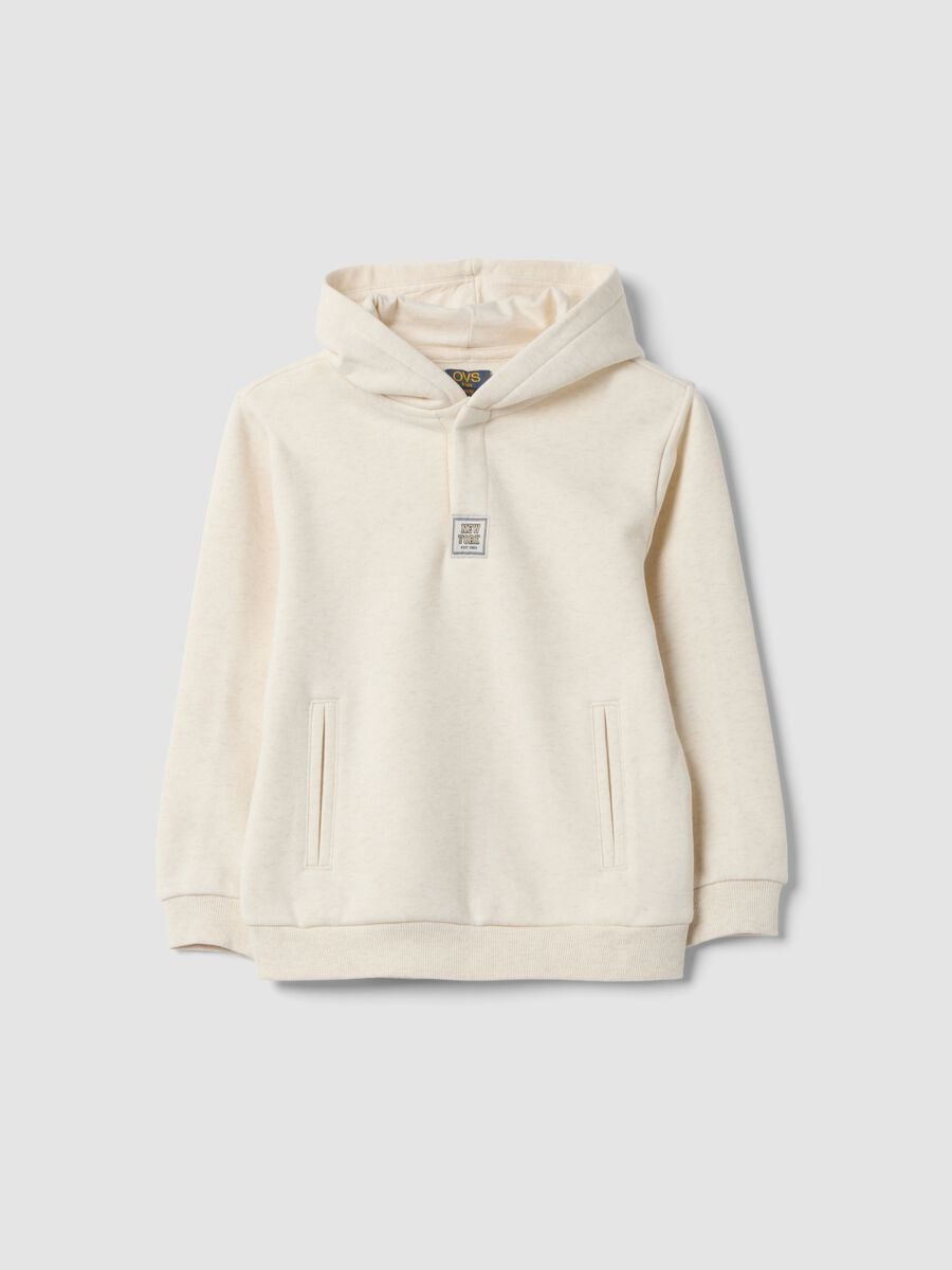 Felpa beige in misto cotone con cappuccio e girocollo_0