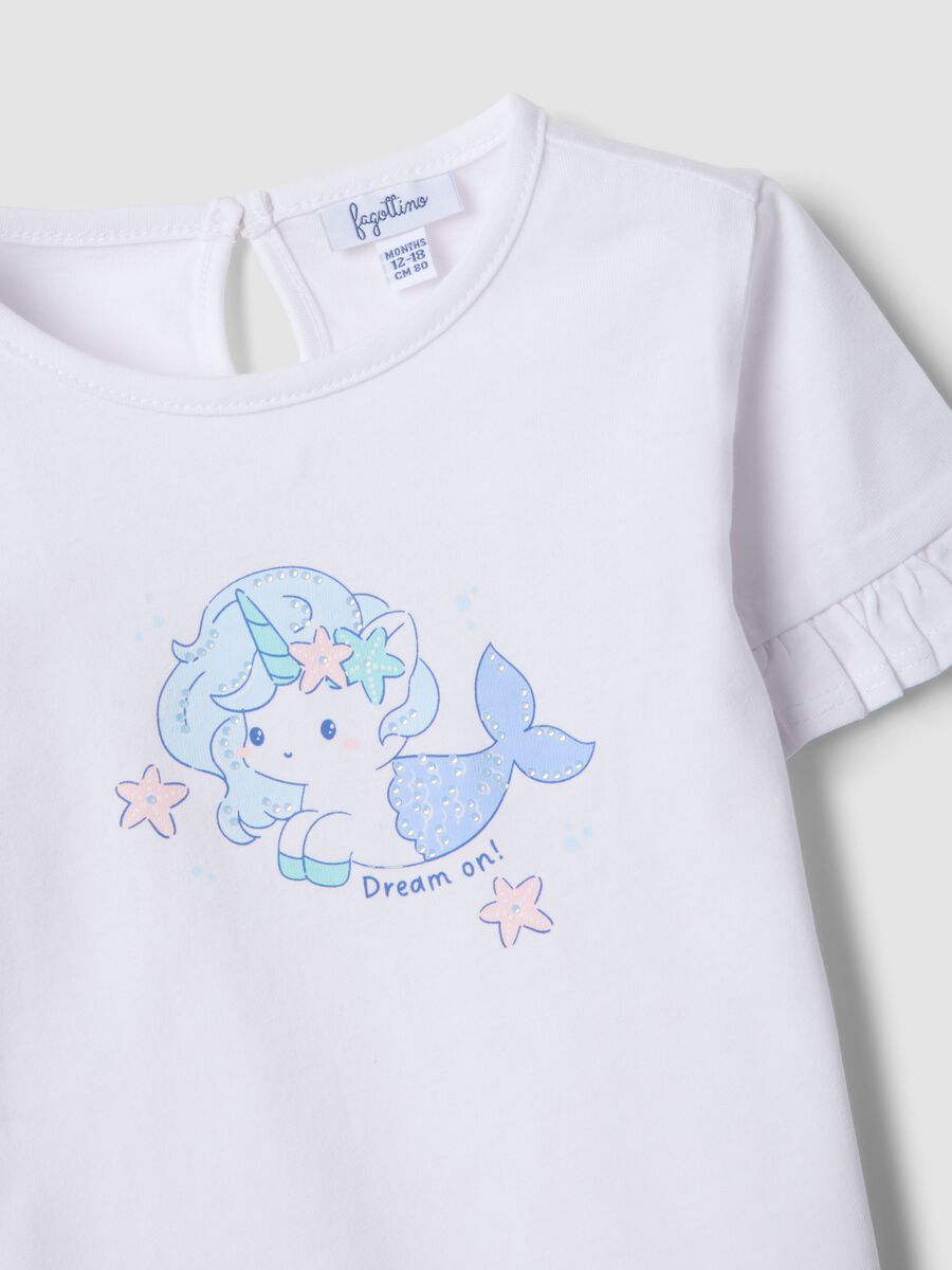 Girls&rsquo; white organic cotton T-shirt with print and frill sleeves_2