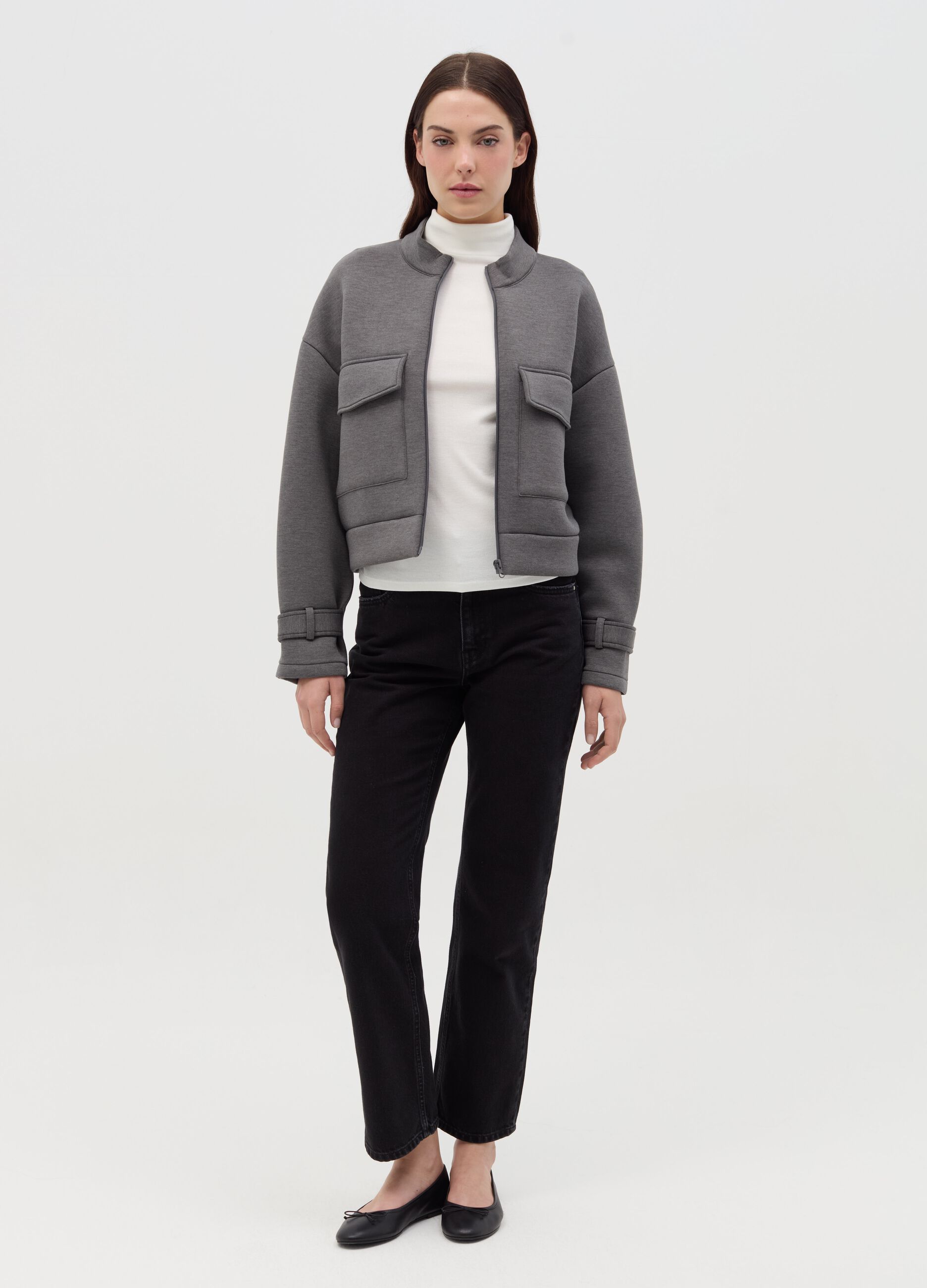 Bomber jacket with mock neck