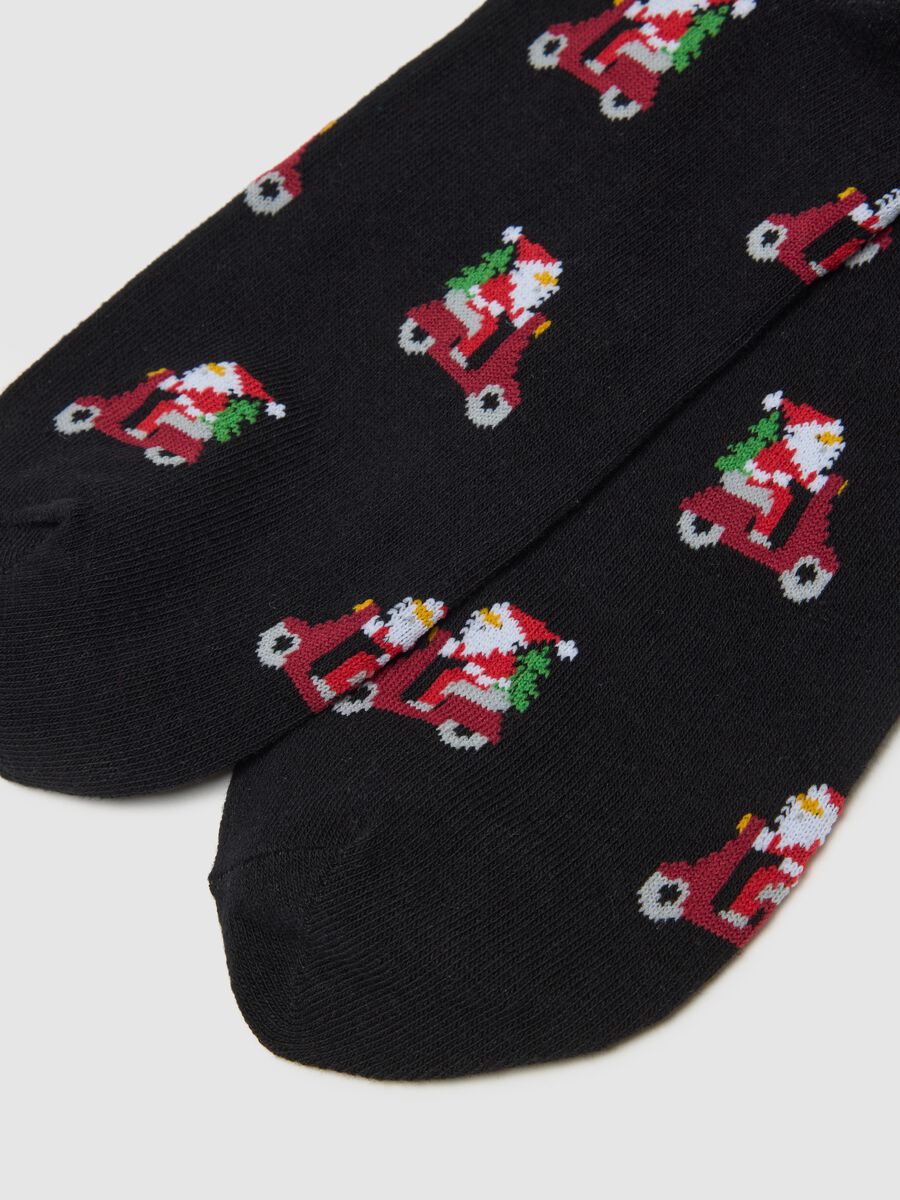 Black Cotton Blend Christmas Long Socks_1