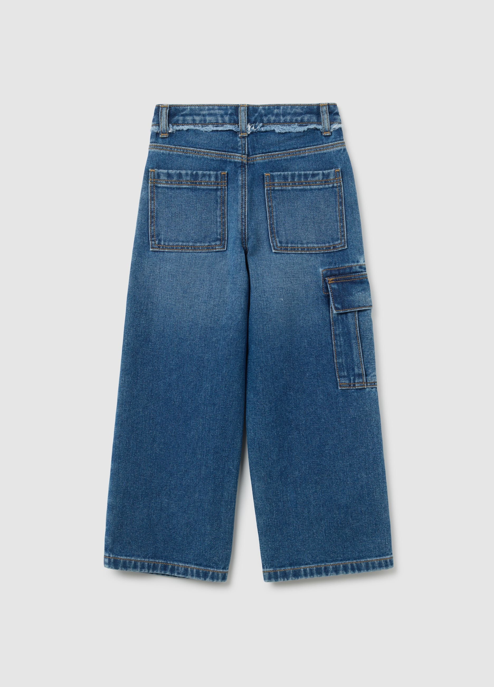 Pantaloni larghi da bambina in puro cotone denim