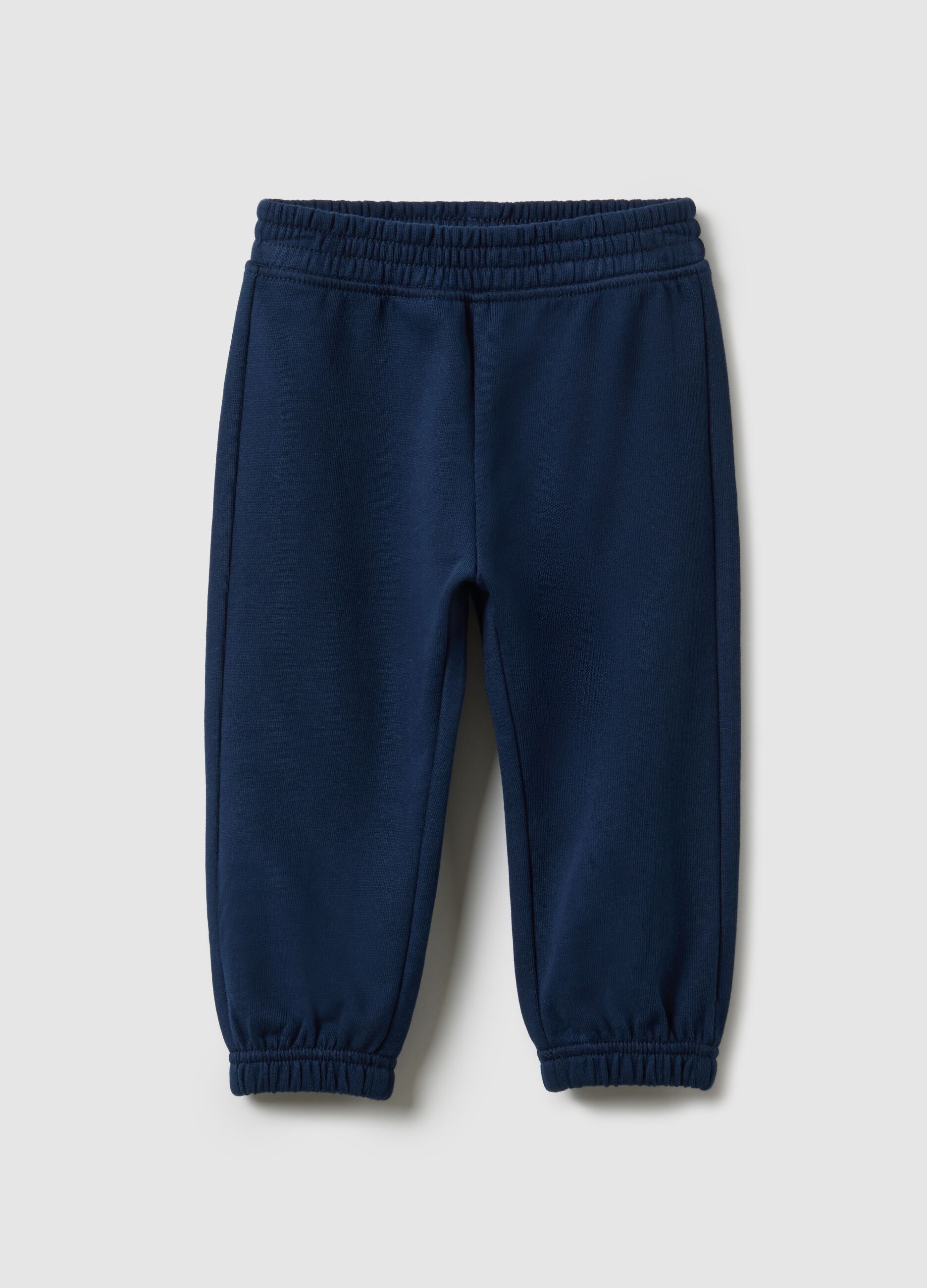 Girl's Blue Cotton Jogger Trousers with Regular Fit