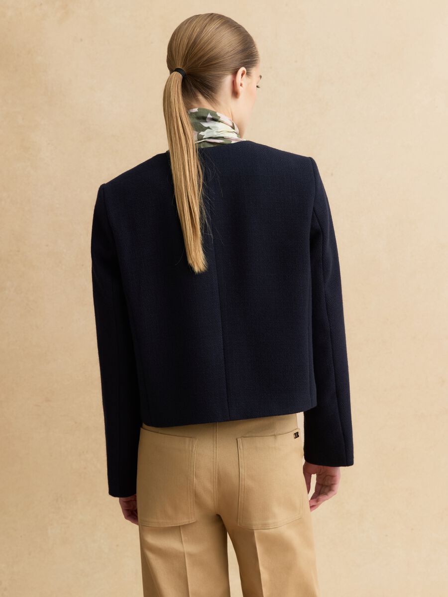 Blue viscose blend blazer in regular fit with gold buttons_3