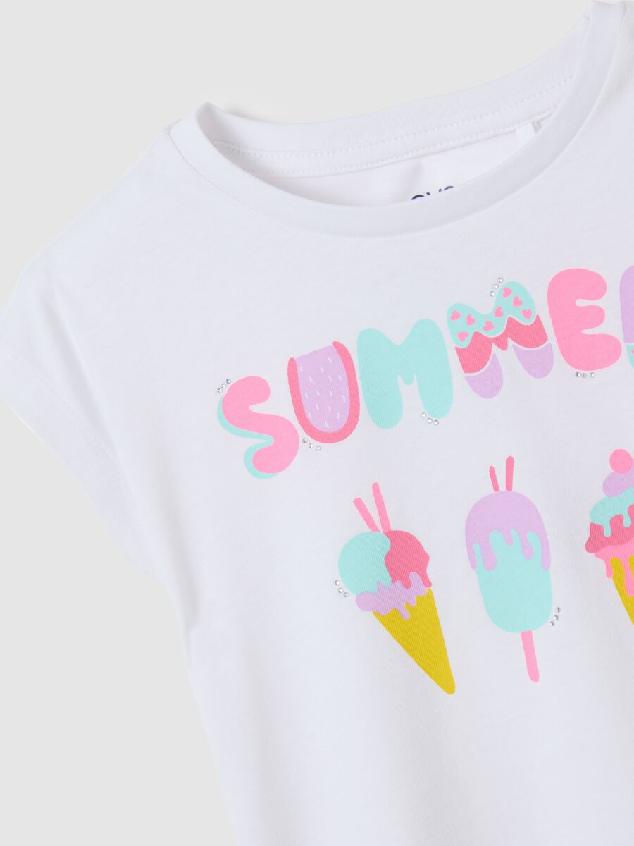 Girls' white cotton regular fit t-shirt with ice creams_2