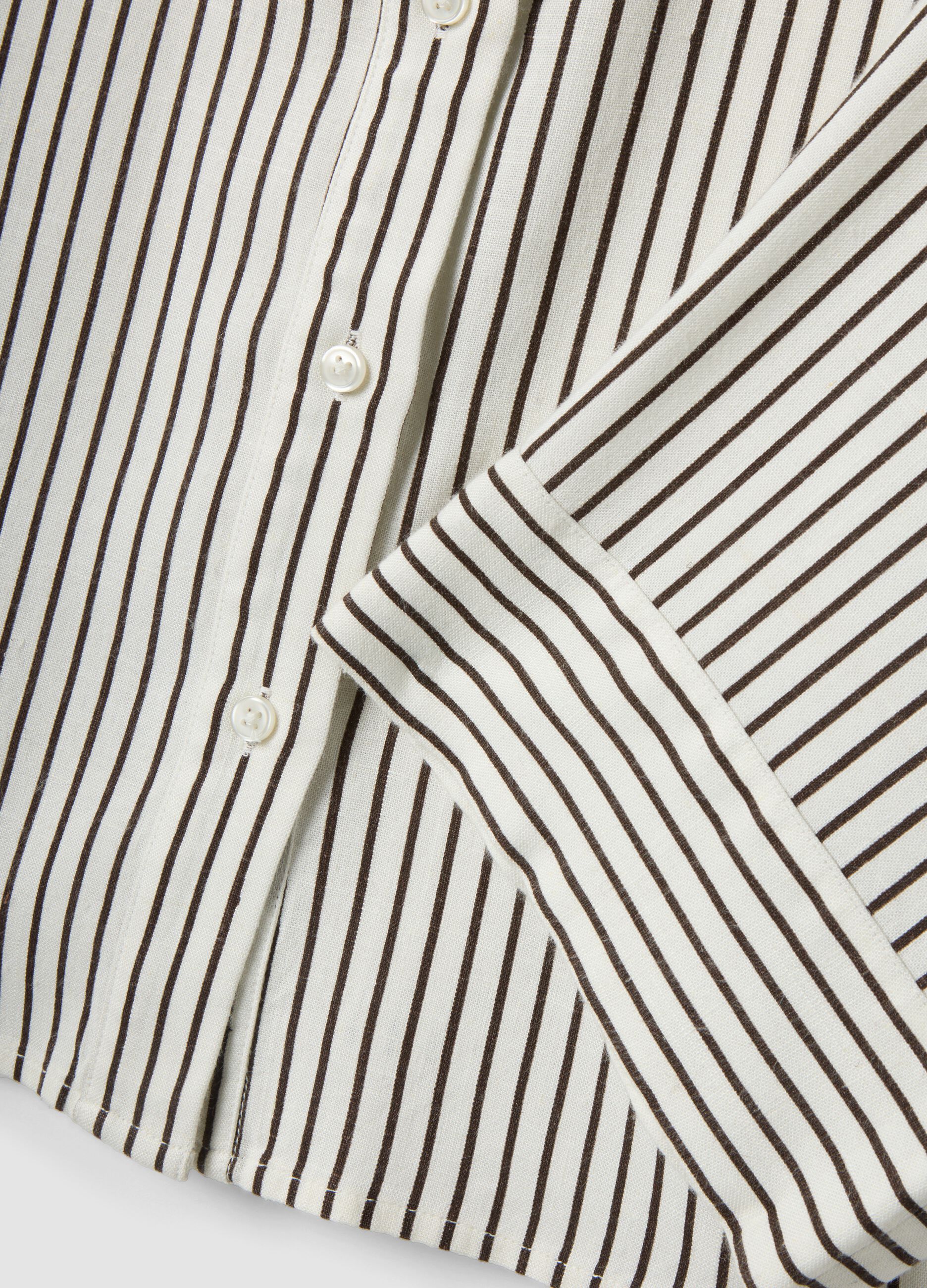 Regular-fit white and brown striped viscose-linen blend shirt