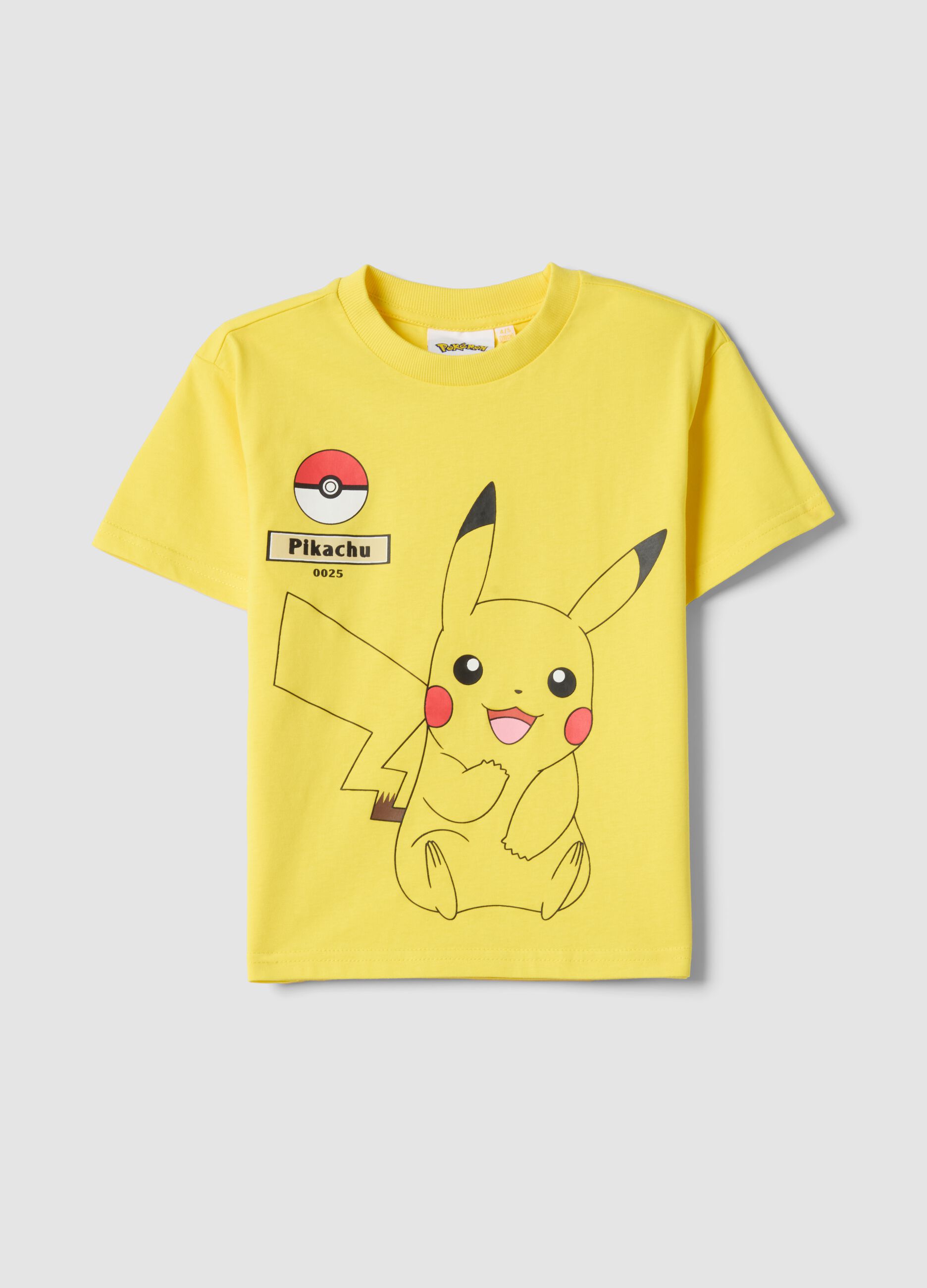 Yellow pure cotton children's t-shirt regular fit with Pikachu