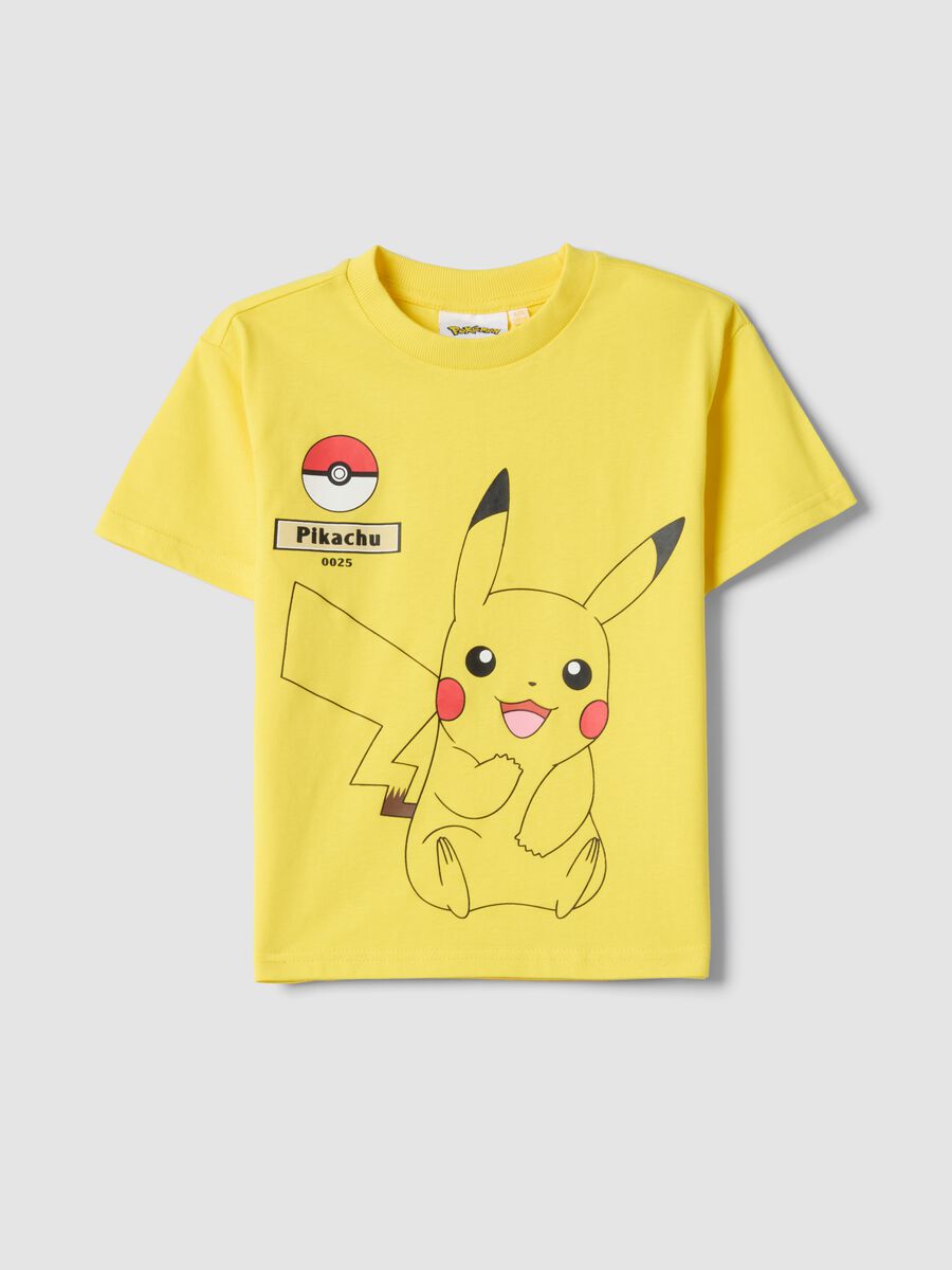 T-shirt in puro cotone gialla da bambino regular fit con Pikachu_0