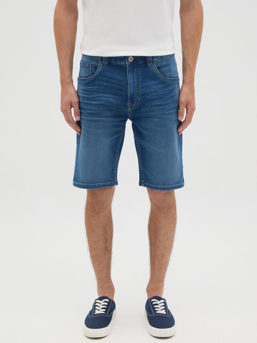 Men's Blue Denim Slim Fit Bermuda Shorts_1