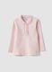 Pink stretch organic cotton polo shirt with ruffle details for baby girl_0