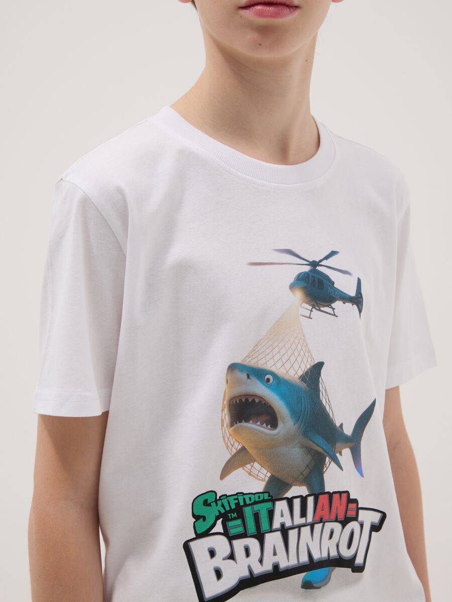 T-shirt in puro cotone bianca da ragazzo regular fit con stampa_1
