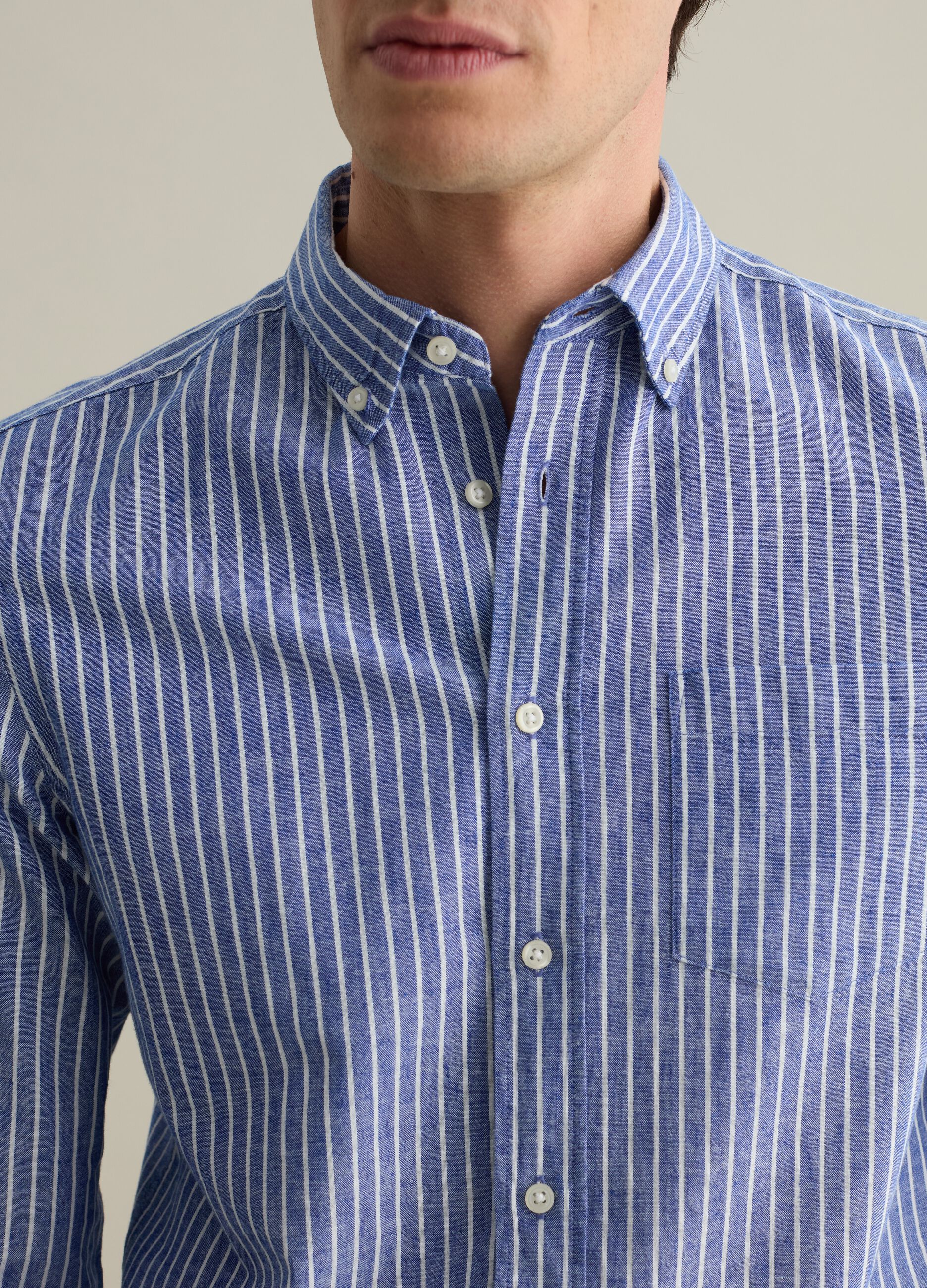 Striped regular-fit shirt in cotton and linen